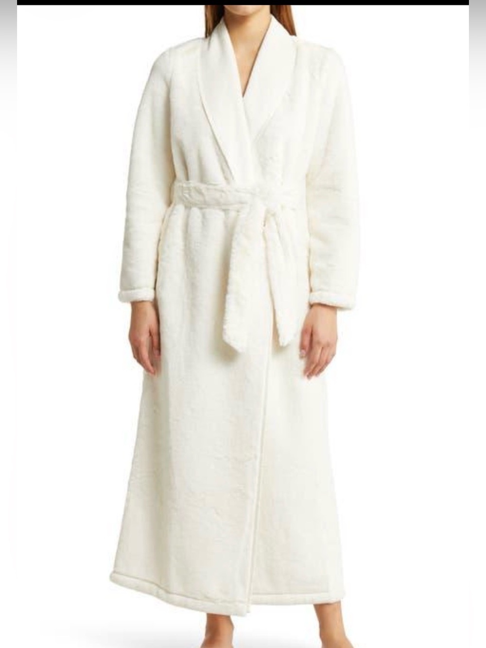Nordstrom Plush Long Robe Ivory Cream Shawl Collar Belted Size S